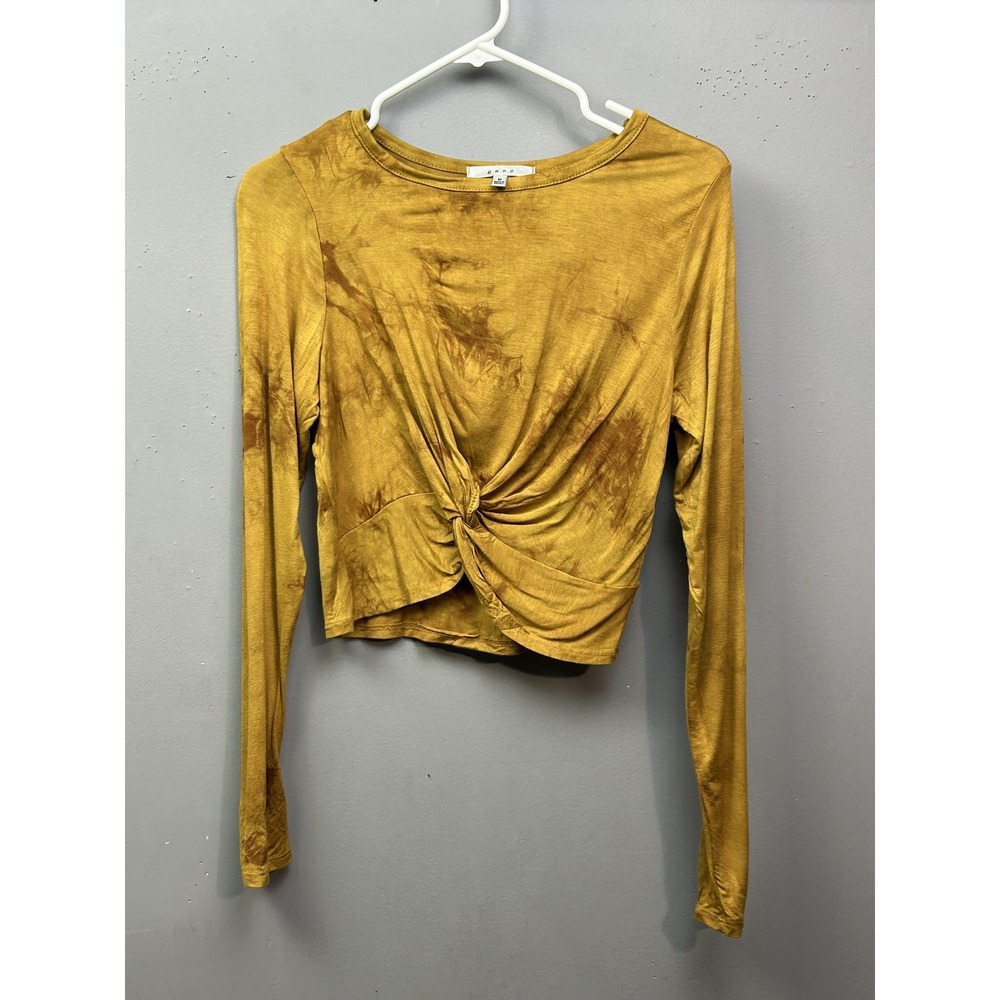 Gaze Shirt Womens Medium Mustard Tie Dye Twist Front Long Sleeve Crop Top